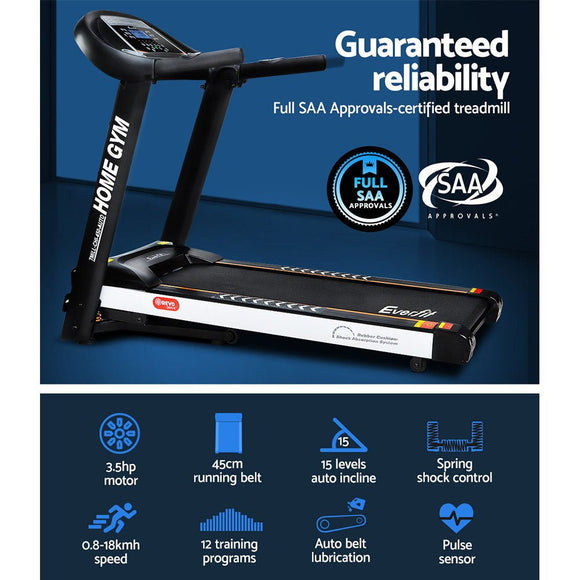 Everfit Treadmill Electric Auto Incline Home Gym Fitness Exercise Machine 450mm - RnR Galore