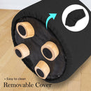 Fabric Ottoman Round Wooden Leg Foot Stool - BLACK - RnR Galore