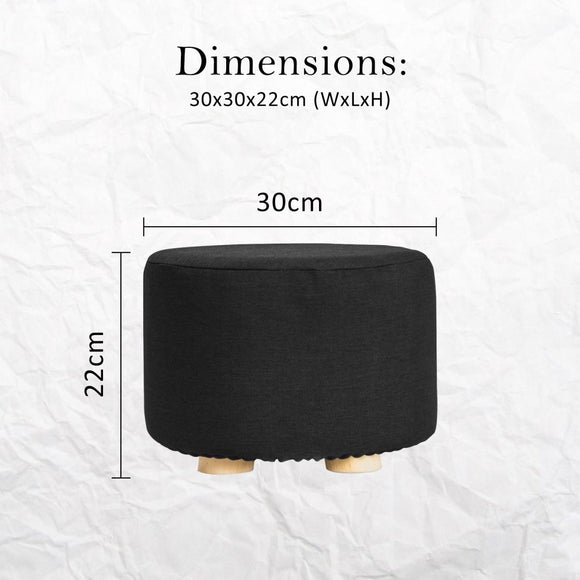 Fabric Ottoman Round Wooden Leg Foot Stool - BLACK - RnR Galore