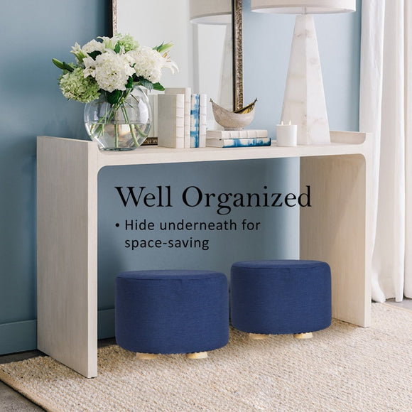 Fabric Ottoman Round Wooden Leg Foot Stool - DARK BLUE - RnR Galore