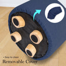 Fabric Ottoman Round Wooden Leg Foot Stool - DARK BLUE - RnR Galore