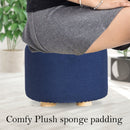 Fabric Ottoman Round Wooden Leg Foot Stool - DARK BLUE - RnR Galore