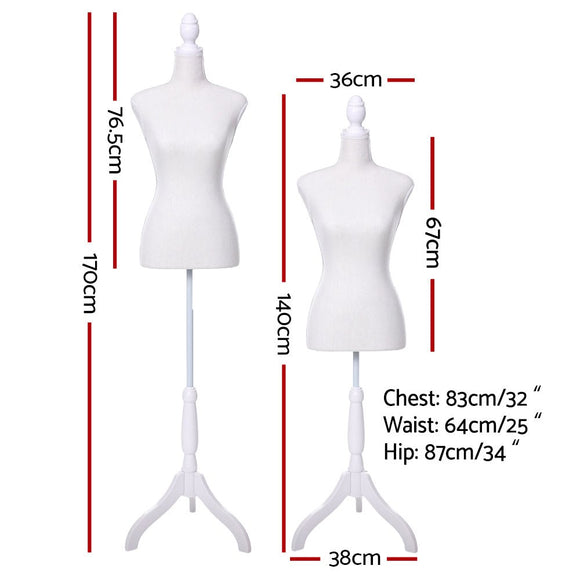 Female Mannequin 170cm Model Dressmaker Clothes Display Torso Tailor Wedding White - RnR Galore