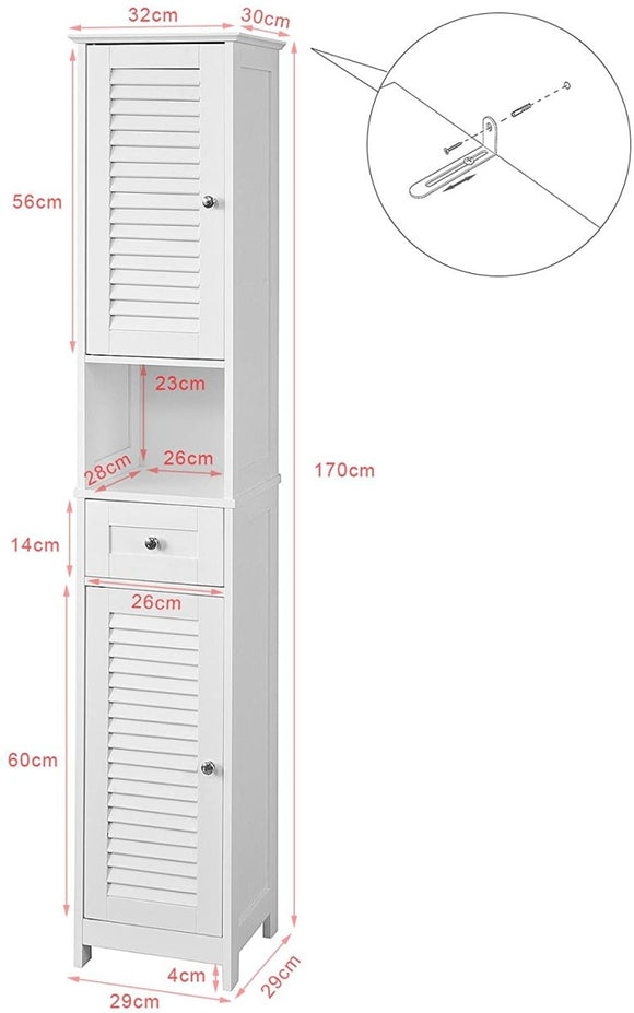 Freestanding Tall Bathroom Cabinet 170x32x30 cm - RnR Galore
