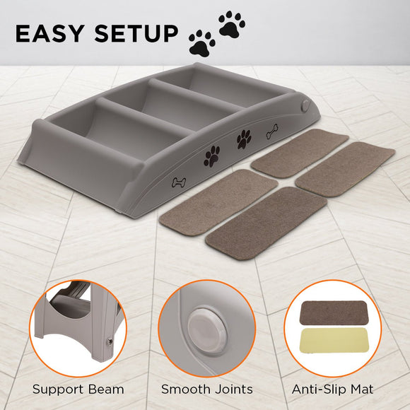 Furtastic Foldable Pet Stairs in Grey - 50cm Dog Ladder Cat Ramp with Non - Slip Mat for Indoor and Outdoor Use - RnR Galore