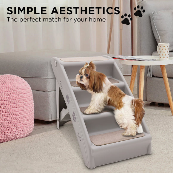 Furtastic Foldable Pet Stairs in Grey - 50cm Dog Ladder Cat Ramp with Non - Slip Mat for Indoor and Outdoor Use - RnR Galore