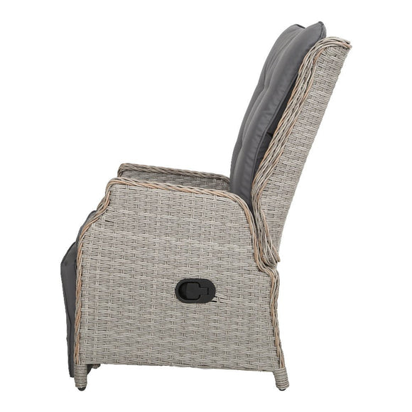 Gardeon 2PC Recliner Chairs Sun lounge Wicker Lounger Outdoor Furniture Adjustable Grey - RnR Galore