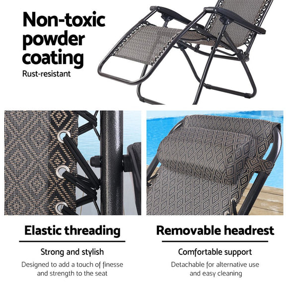 Gardeon 2PC Zero Gravity Chair Folding Outdoor Recliner Adjustable Sun Lounge Camping Beige - RnR Galore