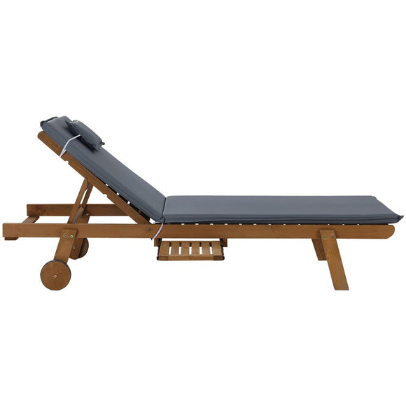 Gardeon 2x Sun Lounge Wooden Lounger Outdoor Furniture Day Bed Wheel Patio Grey - RnR Galore