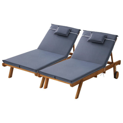 Gardeon 2x Sun Lounge Wooden Lounger Outdoor Furniture Day Bed Wheel Patio Grey - RnR Galore