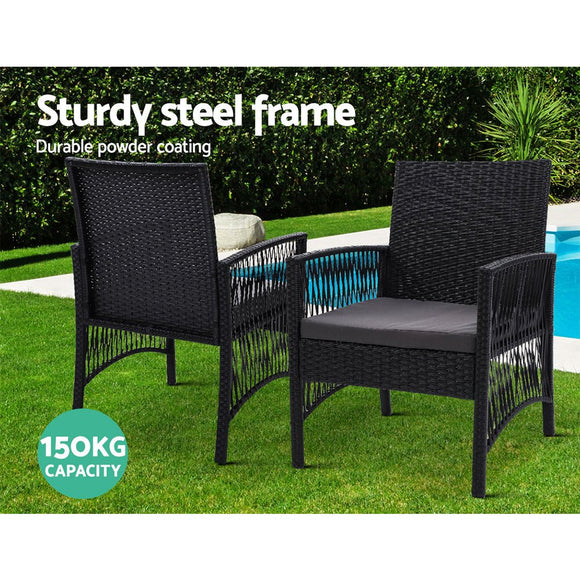 Gardeon 3PC Bistro Set Outdoor Furniture Rattan Table Chairs Cushion Patio Garden Lyra - RnR Galore