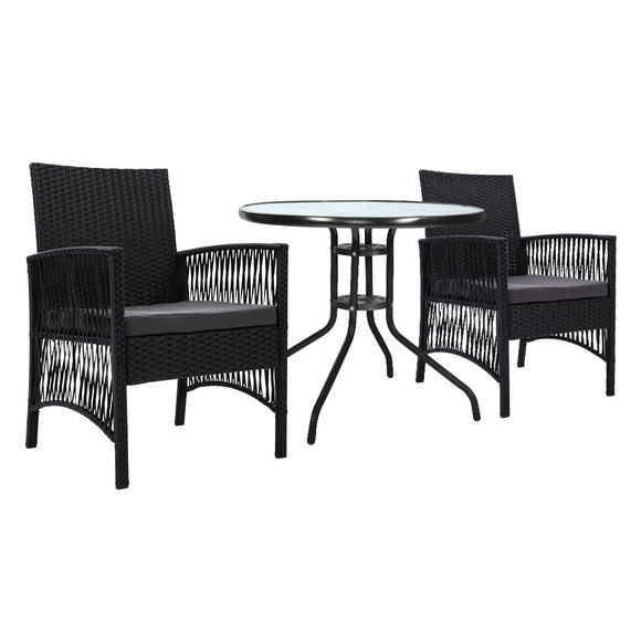 Gardeon 3PC Bistro Set Outdoor Furniture Rattan Table Chairs Cushion Patio Garden Lyra - RnR Galore