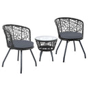 Gardeon 3PC Bistro Set Outdoor Furniture Rattan Table Chairs Patio Garden Cushion Black - RnR Galore