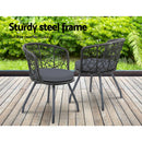 Gardeon 3PC Bistro Set Outdoor Furniture Rattan Table Chairs Patio Garden Cushion Black - RnR Galore