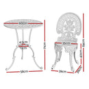 Gardeon 3PC Patio Furniture Outdoor Bistro Set Dining Chairs Aluminium White - RnR Galore