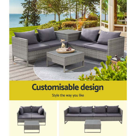 Gardeon 4 - Seater Outdoor Sofa Furniture Lounge Set Wicker Setting Grey - RnR Galore