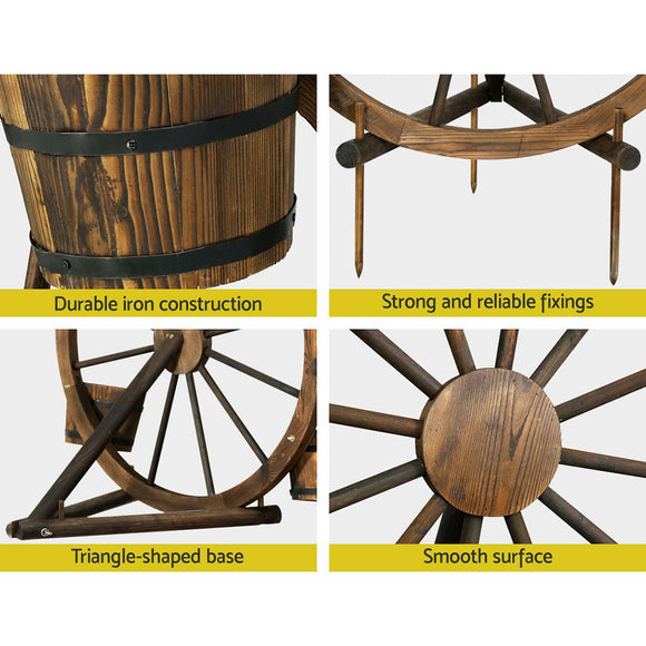 Gardeon Garden Decor Plant Stand Outdoor Ornament Wooden Wagon Wheel 80cm - RnR Galore