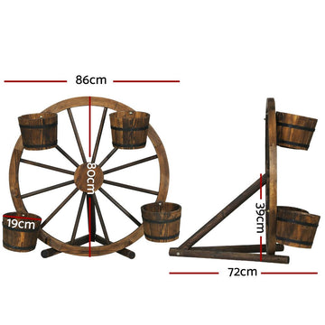 Gardeon Garden Decor Plant Stand Outdoor Ornament Wooden Wagon Wheel 80cm - RnR Galore