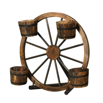 Gardeon Garden Decor Plant Stand Outdoor Ornament Wooden Wagon Wheel 80cm - RnR Galore