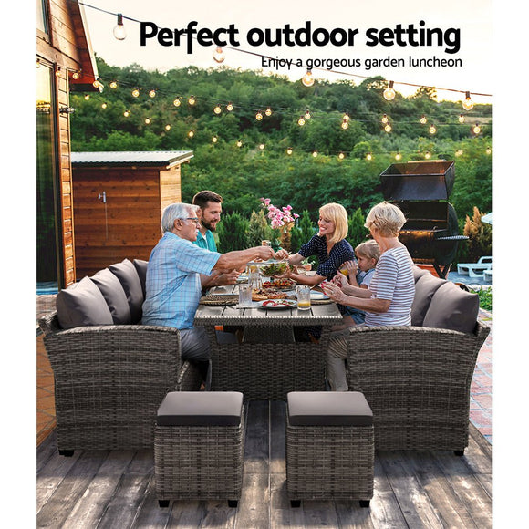 Gardeon Outdoor Dining Set Wicker Table Chairs Setting 8 Seater - RnR Galore