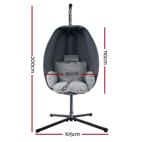 Gardeon Outdoor Egg Swing Chair Patio Furniture Pod Stand Canopy Foldable Grey - RnR Galore