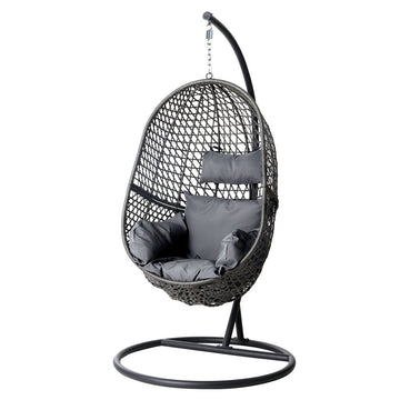 Gardeon Outdoor Egg Swing Chair Wicker Rattan Furniture Pod Stand Cushion Black - RnR Galore