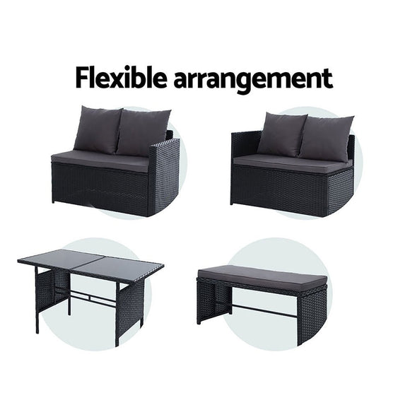 Gardeon Outdoor Furniture Dining Setting Sofa Set Lounge Wicker 8 Seater Black - RnR Galore