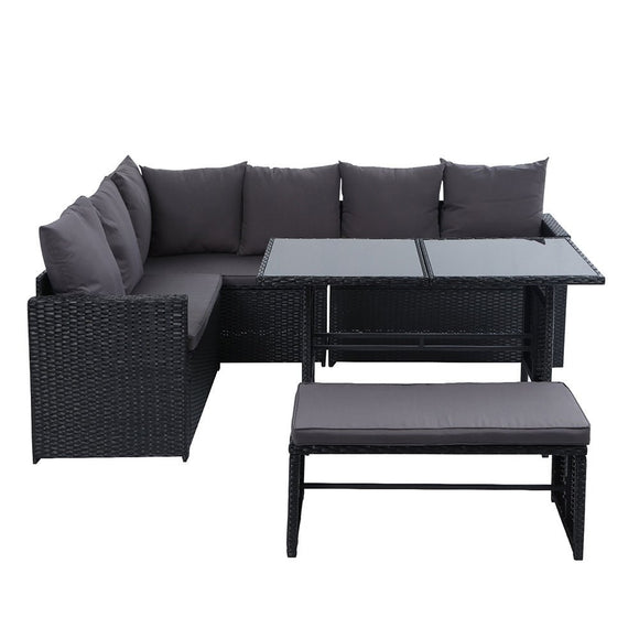 Gardeon Outdoor Furniture Dining Setting Sofa Set Lounge Wicker 8 Seater Black - RnR Galore
