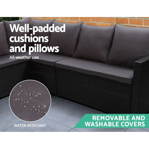 Gardeon Outdoor Furniture Dining Setting Sofa Set Lounge Wicker 9 Seater Black - RnR Galore