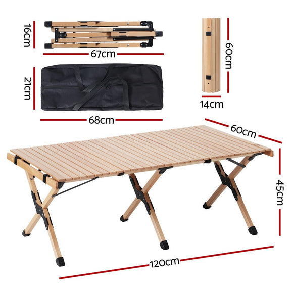 Gardeon Outdoor Furniture Wooden Egg Roll Picnic Table Camping Desk 120CM - RnR Galore