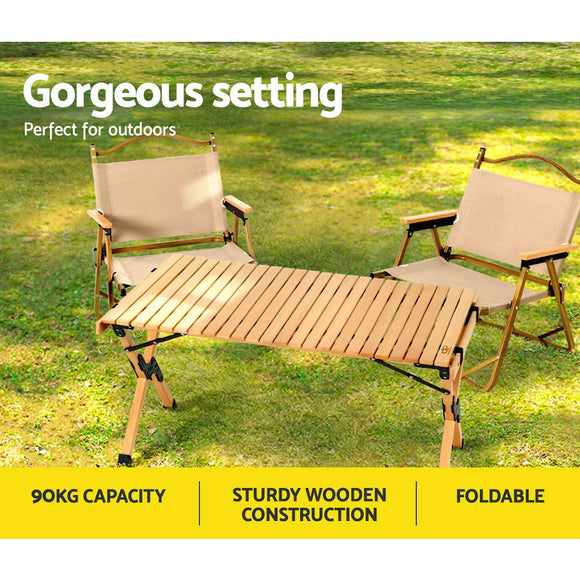 Gardeon Outdoor Furniture Wooden Egg Roll Picnic Table Camping Desk 90CM - RnR Galore