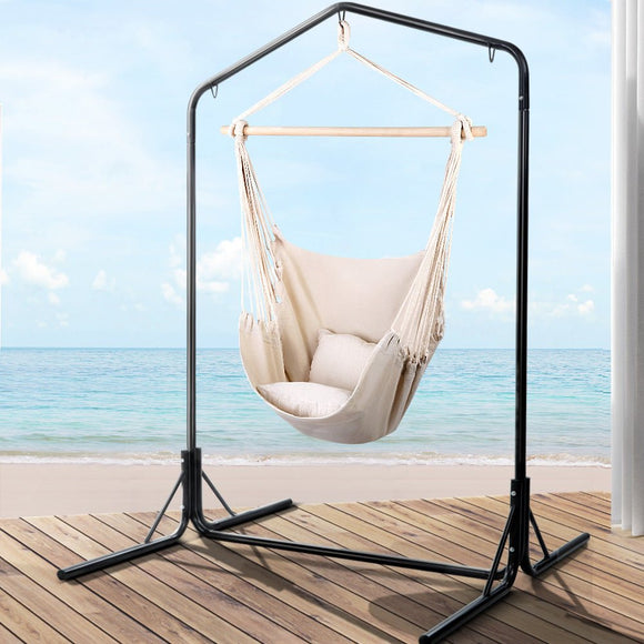 Gardeon Outdoor Hammock Chair with Stand Hanging Hammock with Pillow Cream - RnR Galore