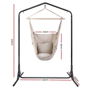 Gardeon Outdoor Hammock Chair with Stand Hanging Hammock with Pillow Cream - RnR Galore