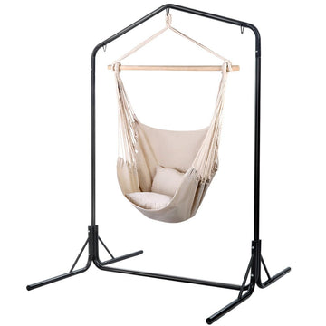 Gardeon Outdoor Hammock Chair with Stand Hanging Hammock with Pillow Cream - RnR Galore