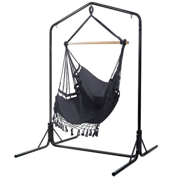 Gardeon Outdoor Hammock Chair with Stand Tassel Hanging Rope Hammocks Grey - RnR Galore
