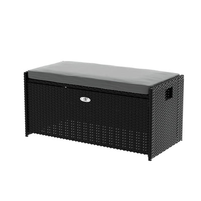 Gardeon Outdoor Storage Bench Box Wicker Garden Sheds Tools Cushion Patio Furniture Black - RnR Galore