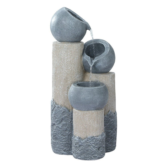 Gardeon Solar Water Feature Cascading Fountain 3 - Tier Pot LED Lights 76CM Grey - RnR Galore