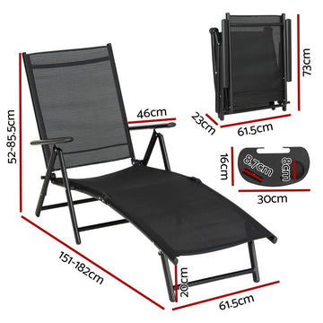 Gardeon Sun Lounge Outdoor Lounger Aluminium Folding Beach Chair Camping Patio - RnR Galore