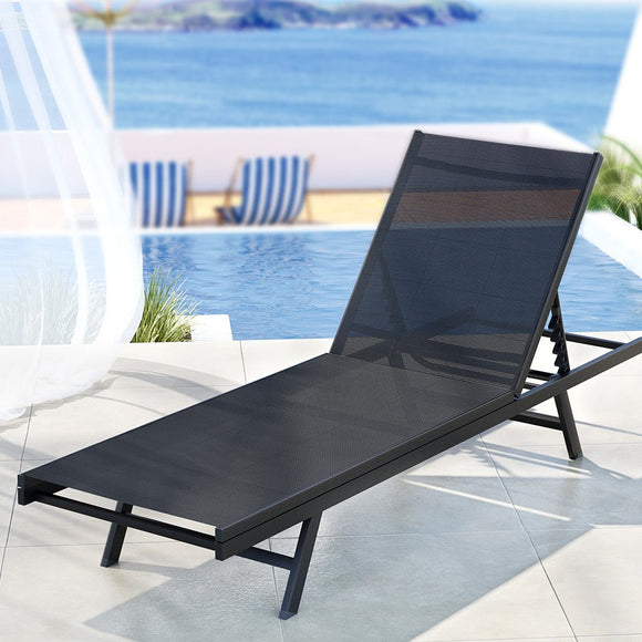 Gardeon Sun Lounge Outdoor Lounger Steel Beach Chair Patio Furniture Black - RnR Galore
