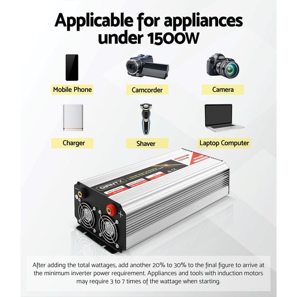 Giantz 1500W Puresine Wave DC - AC Power Inverter - RnR Galore