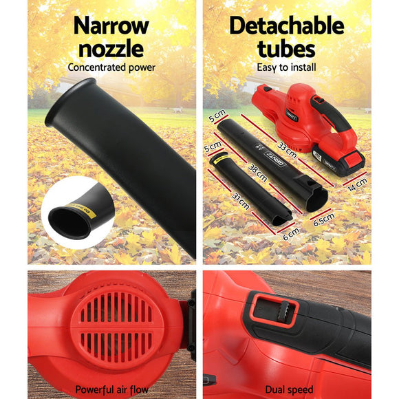 Giantz 20V Cordless Leaf Blower Garden Lithium Battery Electric Nozzles 2 - Speed - RnR Galore