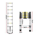 Giantz 2.6M Telescopic Ladder Aluminium Extension Extendable Steps Adjustable Height - RnR Galore