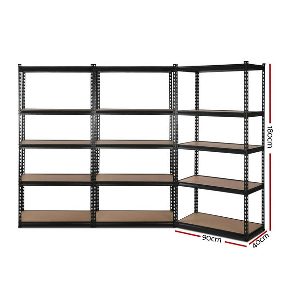 Giantz 3x1.8M Garage Shelving Warehouse Rack Pallet Racking Storage Shelve Black - RnR Galore