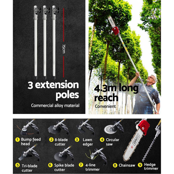 Giantz 40CC Pole Chainsaw Hedge Trimmer Brush Cutter Whipper Saw 4 - Stroke 9 - in - 1 - RnR Galore