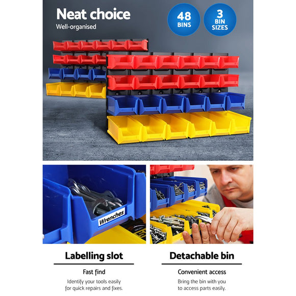 Giantz 48 Storage Bin Rack Wall Mounted Peg Board - RnR Galore