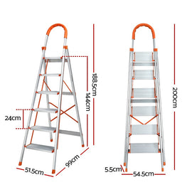 Giantz 6 Step Ladder Multi - Purpose Folding Aluminium Light Weight Non Slip Platform - RnR Galore
