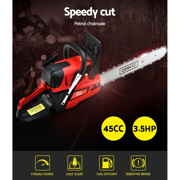 Giantz Chainsaw Petrol 45CC 16" Bar Commercial E - Start Pruning Chain Saw,Giantz Chainsaw Petrol 45CC 16" Bar Commercial E - Start Pruning Chain Saw 3.5HP - RnR Galore