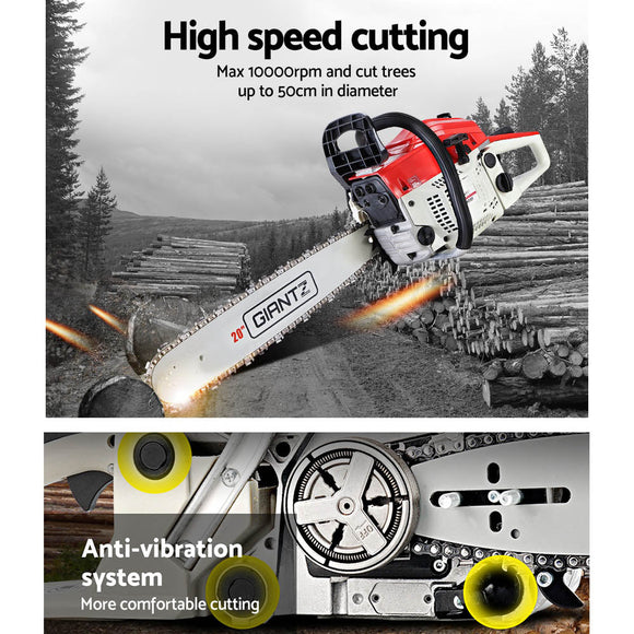 Giantz Chainsaw Petrol 52CC 20" Bar Commercial E - Start Pruning Chain Saw White,Giantz Chainsaw Petrol 52CC 20" Bar Commercial E - Start Pruning Chain Saw White - RnR Galore