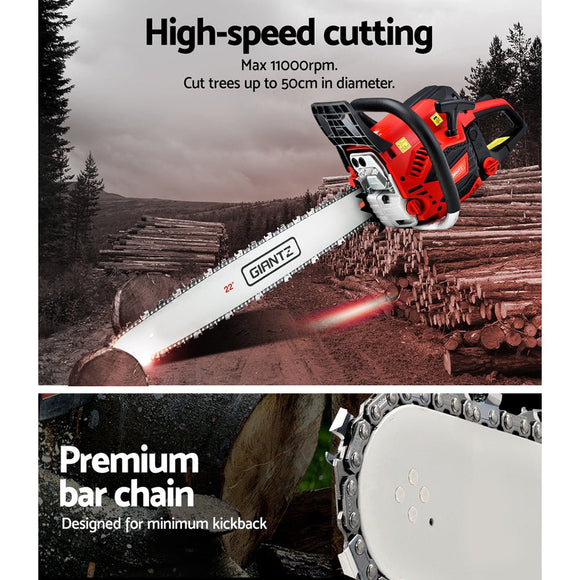 Giantz Chainsaw Petrol 58CC 22" Bar Commercial E - Start Pruning Chain Saw,Giantz Chainsaw Petrol 58CC 22" Bar Commercial E - Start Pruning Chain Saw 4.2HP - RnR Galore
