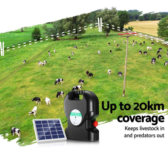 Giantz Fence Energiser 20KM Solar Powered 1.2J Electric - RnR Galore